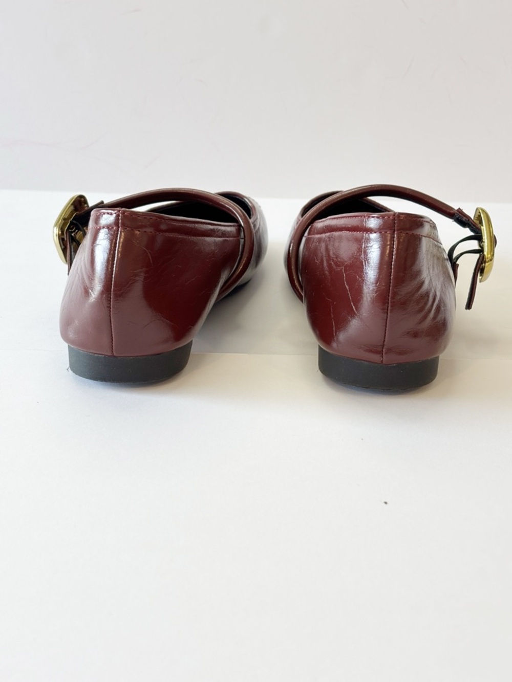 Chuhuan Mary Jane Flats Burgundy Square Toe Strap Buckle Size 37 - Picture 12 of 13